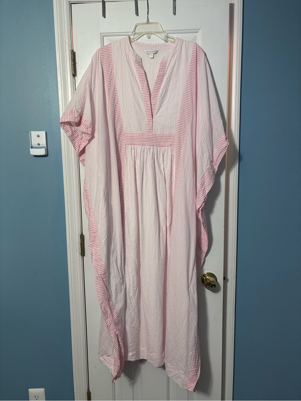 crown & ivy Pink and White Striped Maxi Caftan Dress